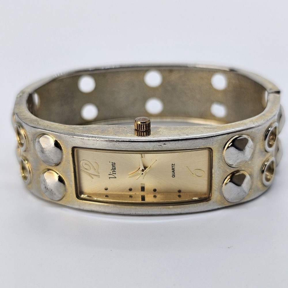 Vivani Women's Watch Silver Gold Tone Rectangle Cuff Band 6" New‎ Battery